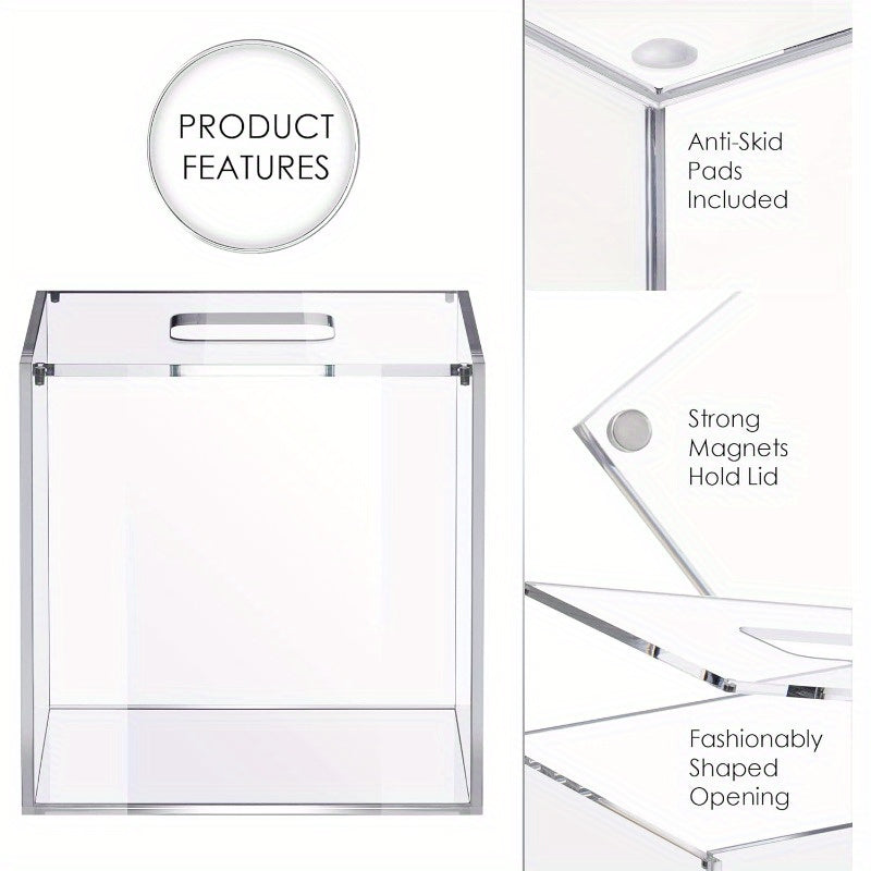 Modern Clear Square Tissue Box Holder - Bathroom Countertop Organizer with Lid, Space-Saving Facial Tissue Dispenser, Compatible with Most Brands, for Living Room, Bedroom, or Office Decor - Tissues Not Included, Tissue Holder Bathroom, Minimalist Design,