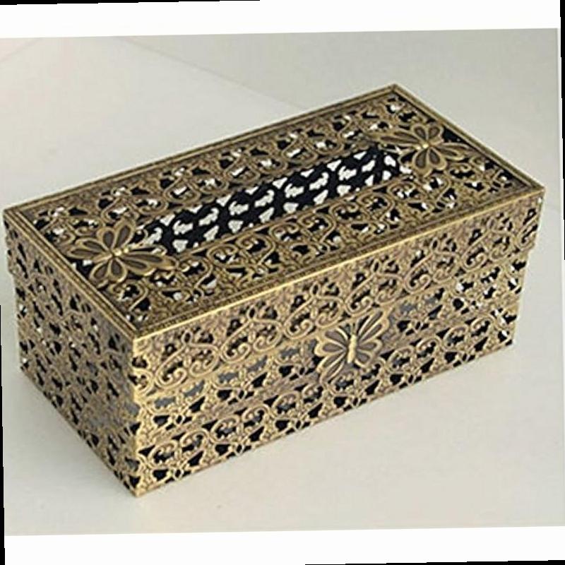 SEHAMANO Vintage Rectangle Tissue Holder Antique Decorative Metal Tissue Box Cover is Designed by Heart Pattern Brass Matt Gold