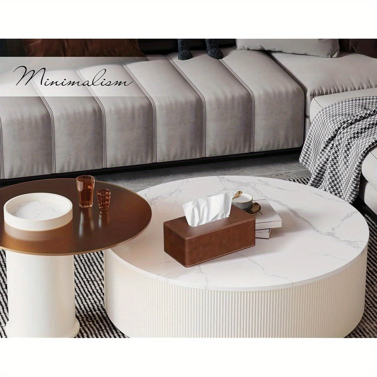 Tissue Box Cover Rectangular 9. 8" ( L) x 5. 3" ( W) x 4. 3" ( H) Refined Modern PU Leather Facial Tissue Dispenser Box Holder for Dresser Bathroom Decorative ( Brown)