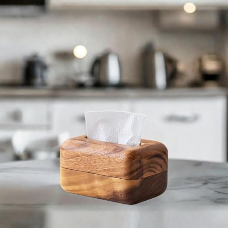 Elegant Wooden Tissue Box Cover with Handle - Round Napkin Dispenser for Home, Nightstand, or Restaurant Decor, Natural Wood Finish, Perfect for Living Room or Bathroom, Bathroom Organizer | Elegant Design | Smooth Finish, Bathroom Decor And Accessories