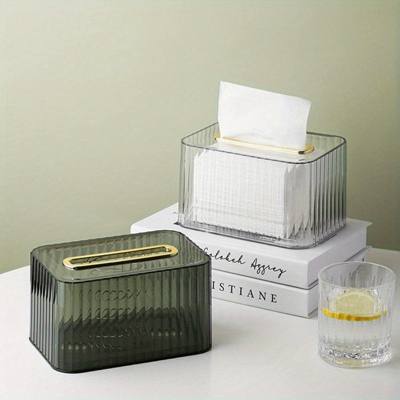 Clear Tissue Box Cover with Golden Handle - Elegant Rectangular Design for Home, Bathroom, Bedroom & Dresser - Durable & Stylish Organizer, Bathroom Organizers And Storage, Decorative Tissue Holder, Sleek Organizer, Smooth Finish