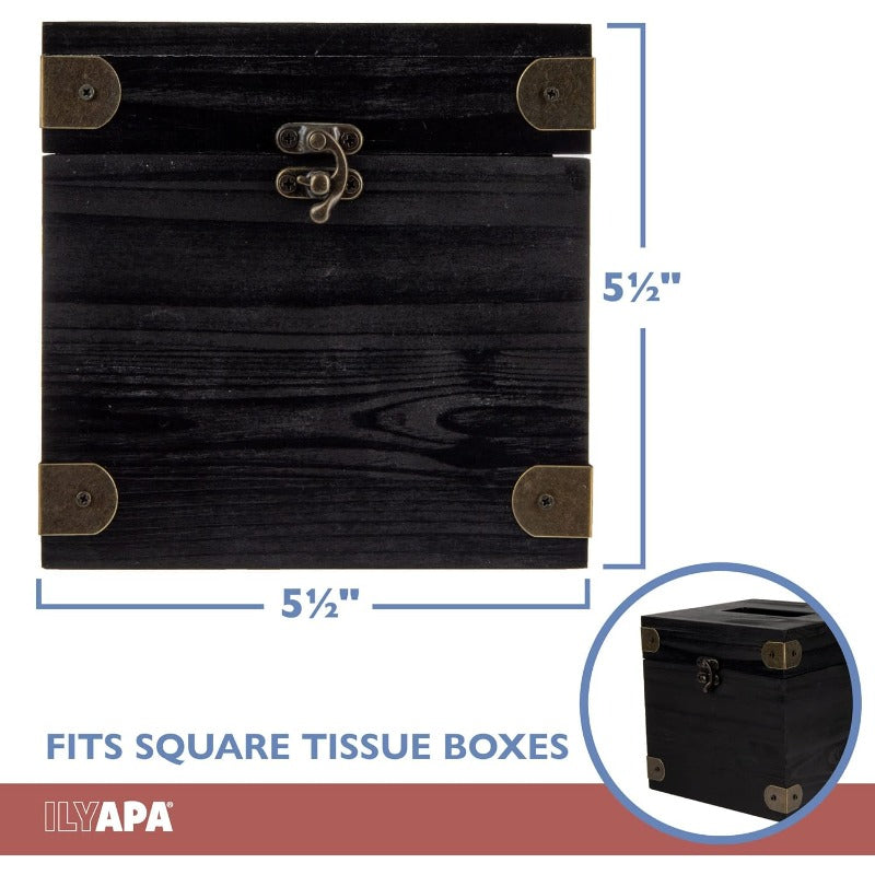 5 x 6 Rustic Tissue Box Holder Hinged Lid Tissue Dispenser for Bathroom Living Room Bedroom Black Weathered Wood