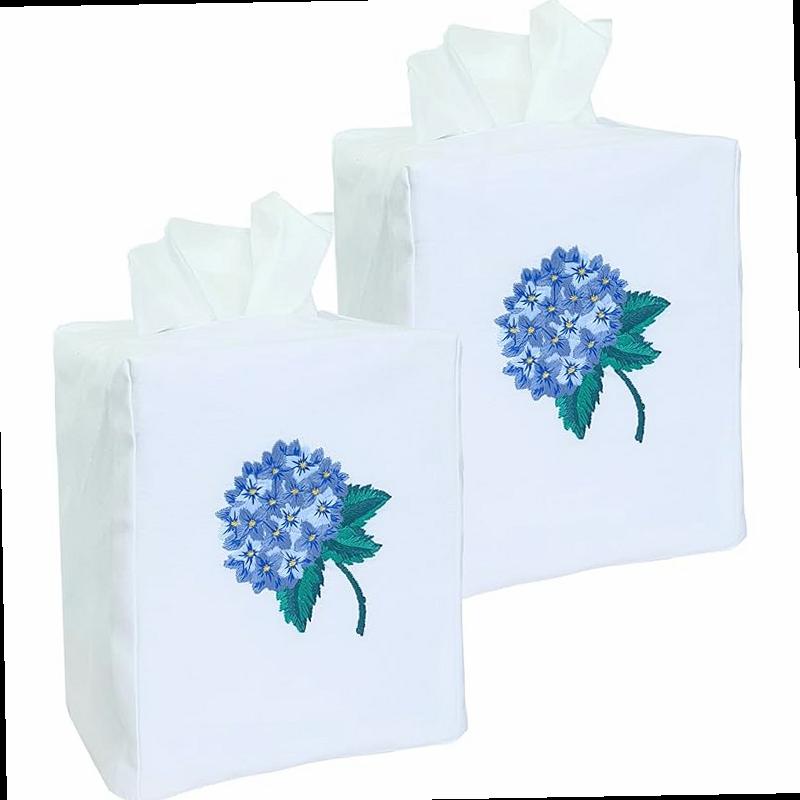 Fabric Tissue Box Cover Set of 2 Vintage Floral Embroidery Hydrangea Tissue Holder Bouquet Wrapping Bag Car Tissue Holder Tissues Box Cover Square 4 5 X4 5 X5 5 White Square Tissue Box Cover