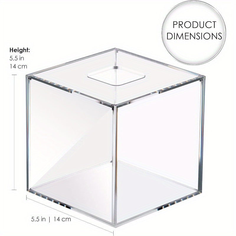 Modern Clear Square Tissue Box Holder - Bathroom Countertop Organizer with Lid, Space-Saving Facial Tissue Dispenser, Compatible with Most Brands, for Living Room, Bedroom, or Office Decor - Tissues Not Included, Tissue Holder Bathroom, Minimalist Design,