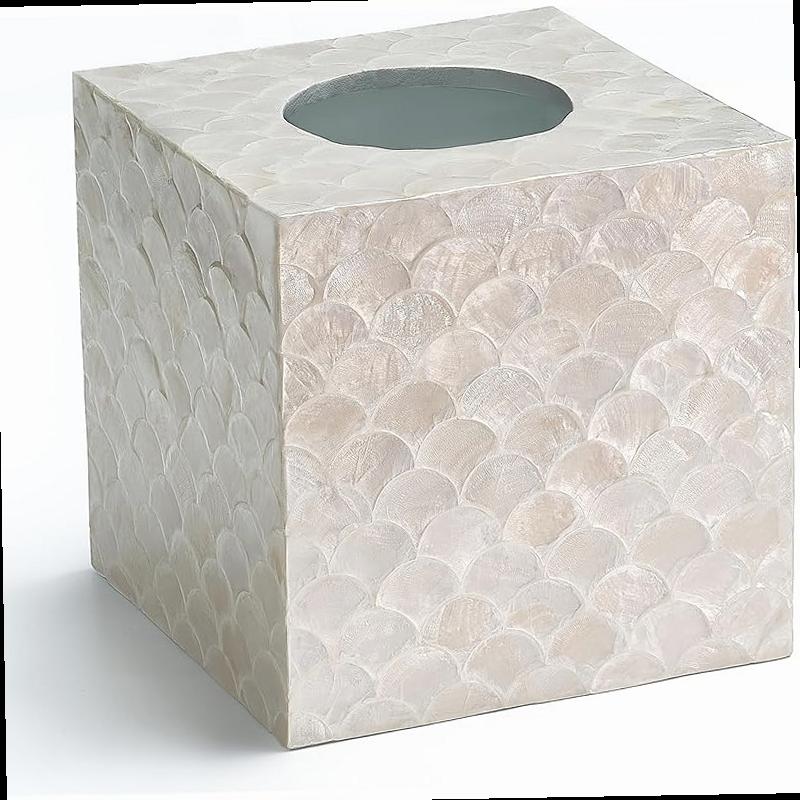 5 9 Capiz Tissue Box Cover Square Decorative Tissue Holder with Bottom Slider Handmade Bathroom Accessories Elegant White Cube for Vanity Bedroom Office Coastal D cor Natural