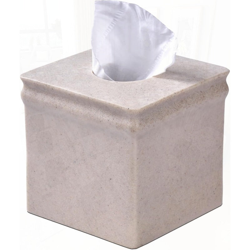 Beige Sand Stone Tissue Box Cover - Retro Square Design, Durable & Stylish for Bathroom, Bedroom, Nightstand, Vanity, Desk, or Office Decor, Bathroom Decor And Accessories, Bedroom Accessory, Minimalist Design, Textured Surface