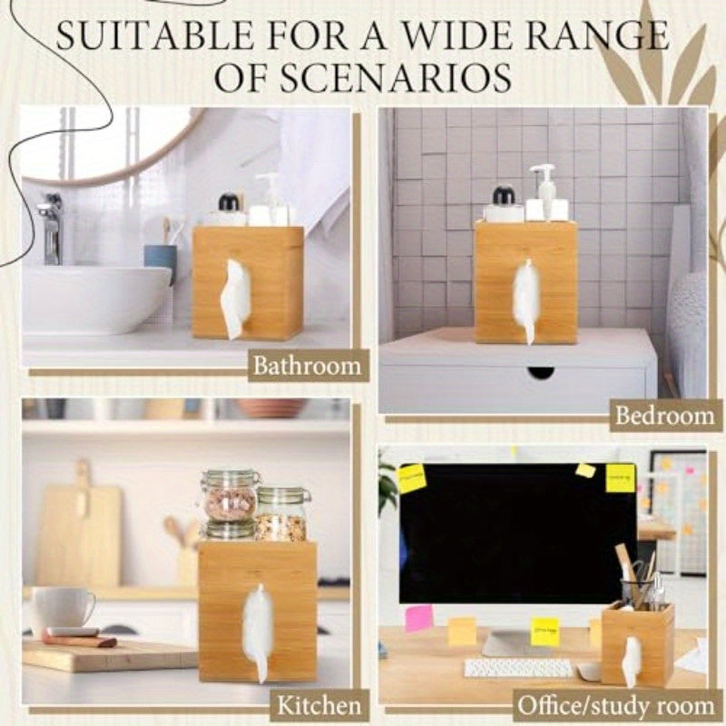Decorative Bamboo Tissue Box Cover with a Storage Tray, Measuring 6 X 6 X 7, 4 Inches, This Square Tissue Holder Is Perfect for Organizing Facial Tissues in The Bathroom, Office, Or Bedroom