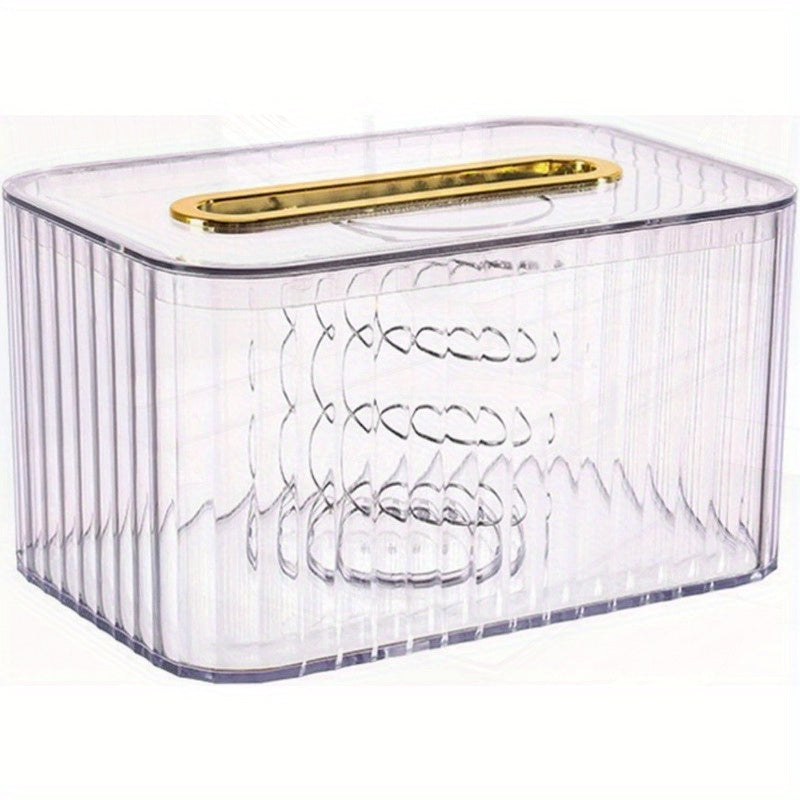 Clear Tissue Box Cover with Golden Handle - Elegant Rectangular Design for Home, Bathroom, Bedroom & Dresser - Durable & Stylish Organizer, Bathroom Organizers And Storage, Decorative Tissue Holder, Sleek Organizer, Smooth Finish