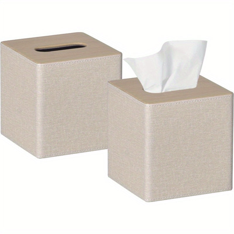 2-Pack Square Tissue Box Cover with Magnetic Closure - Beige/, High Quality Bathroom & Living Room Decor, Fits Standard Tissues, for Home, Office, or Gift, Home Decor Accessory, Elegant Home Accessory, Refined Texture, Functional Decor Item, Interior