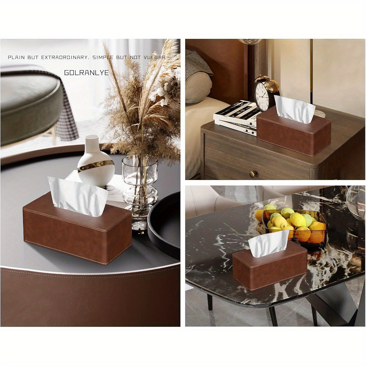 Tissue Box Cover Rectangular 9. 8" ( L) x 5. 3" ( W) x 4. 3" ( H) Refined Modern PU Leather Facial Tissue Dispenser Box Holder for Dresser Bathroom Decorative ( Brown)