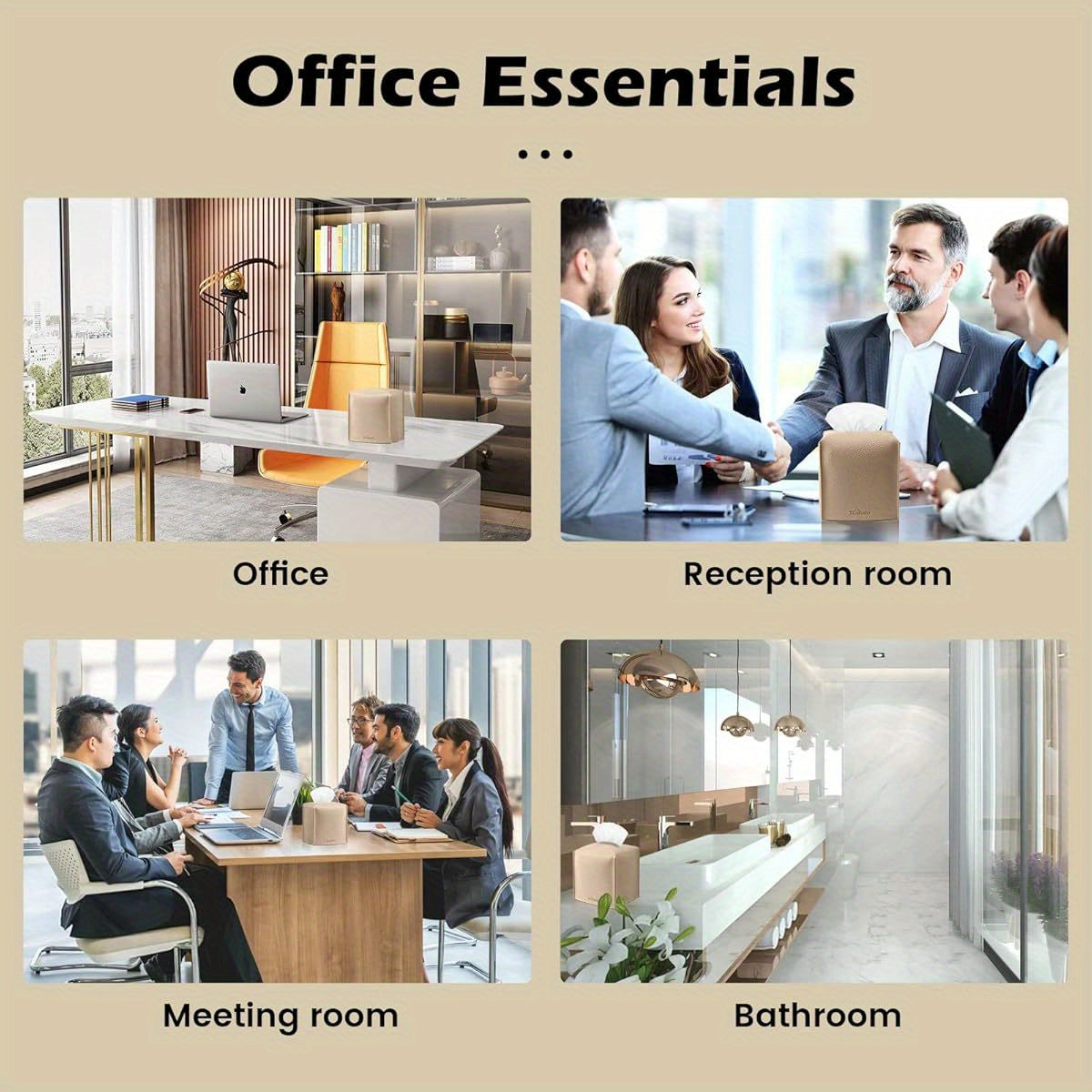 2-Pack Modern PU Leather Tissue Box Holder with High Quality & Dustproof Design - Beige Square Storage Cover with Golden-Tone Hardware, Foldable & Easy-Clean for Bathroom, Office, Car, Nightstand, Outdoor - Fits 5x5x5 Boxes, Decorative Organizer