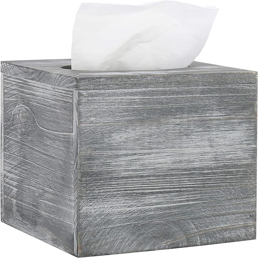 MyGift Rustic Graywashed Wood Tissue Box Holder Cover - Farmhouse Bathroom Decor with Slide-Out Refill Panel, Decorative Toilet Paper Organizer, Fits Standard Tissues, Durable Wood Construction for Home or Commercial Use, Space-Saving Design (Graywash