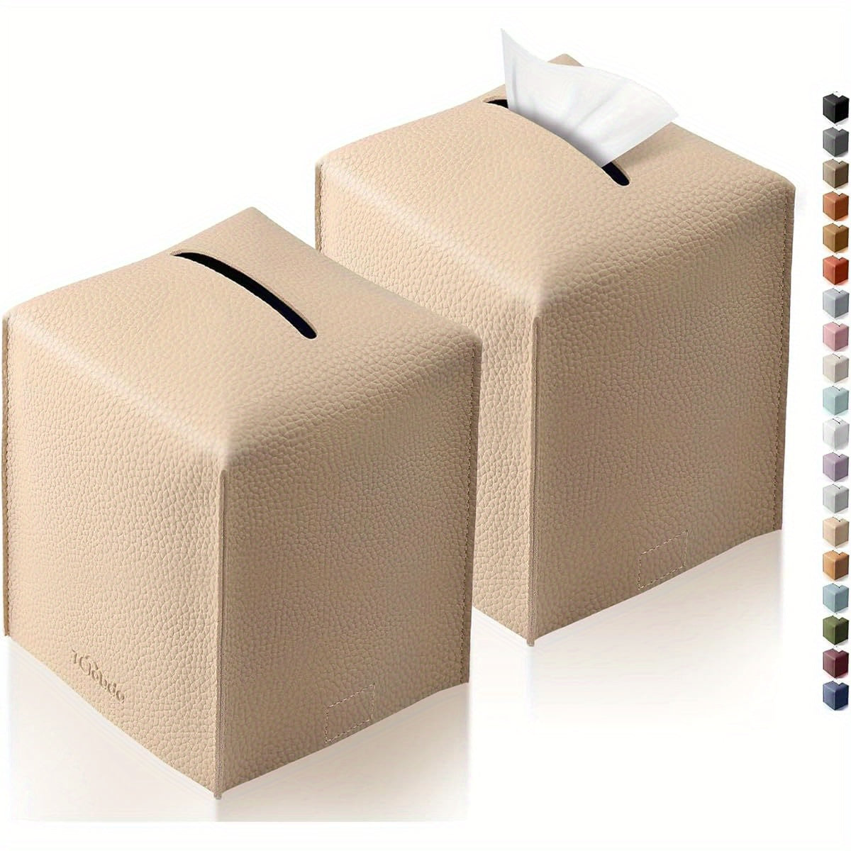 2-Pack Modern PU Leather Tissue Box Holder with High Quality & Dustproof Design - Beige Square Storage Cover with Golden-Tone Hardware, Foldable & Easy-Clean for Bathroom, Office, Car, Nightstand, Outdoor - Fits 5x5x5 Boxes, Decorative Organizer