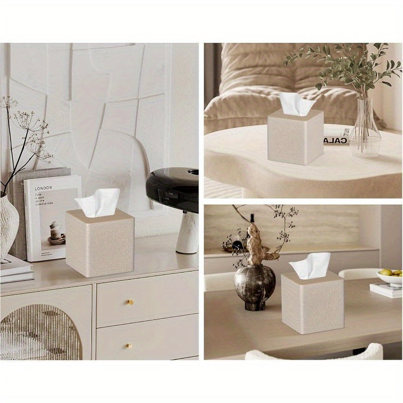 2-Pack Square Tissue Box Cover with Magnetic Closure - Beige/, High Quality Bathroom & Living Room Decor, Fits Standard Tissues, for Home, Office, or Gift, Home Decor Accessory, Elegant Home Accessory, Refined Texture, Functional Decor Item, Interior