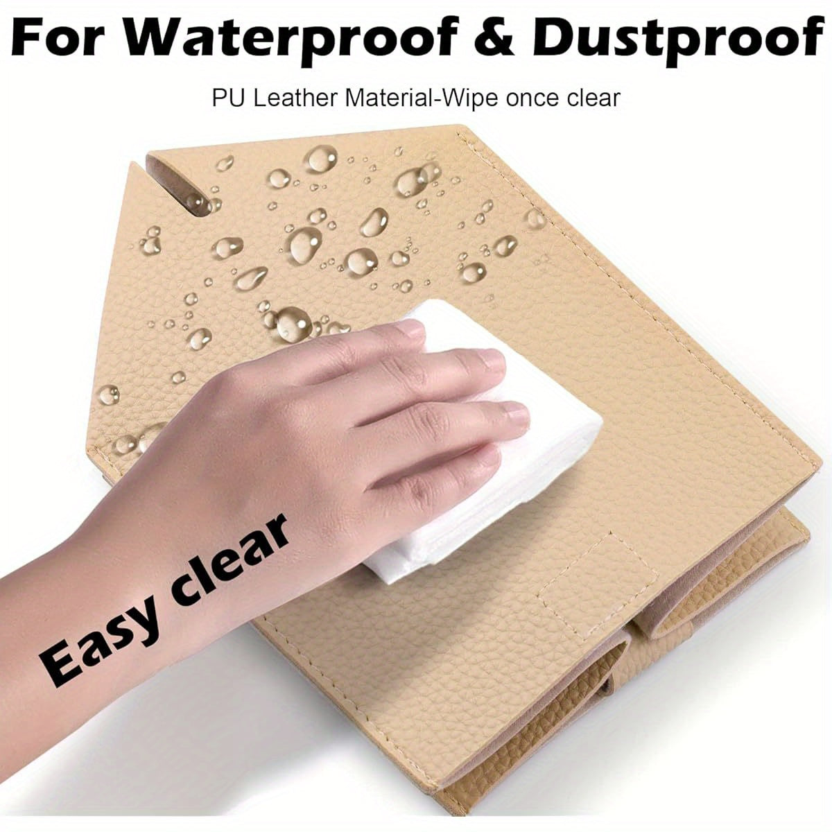 2-Pack Modern PU Leather Tissue Box Holder with High Quality & Dustproof Design - Beige Square Storage Cover with Golden-Tone Hardware, Foldable & Easy-Clean for Bathroom, Office, Car, Nightstand, Outdoor - Fits 5x5x5 Boxes, Decorative Organizer