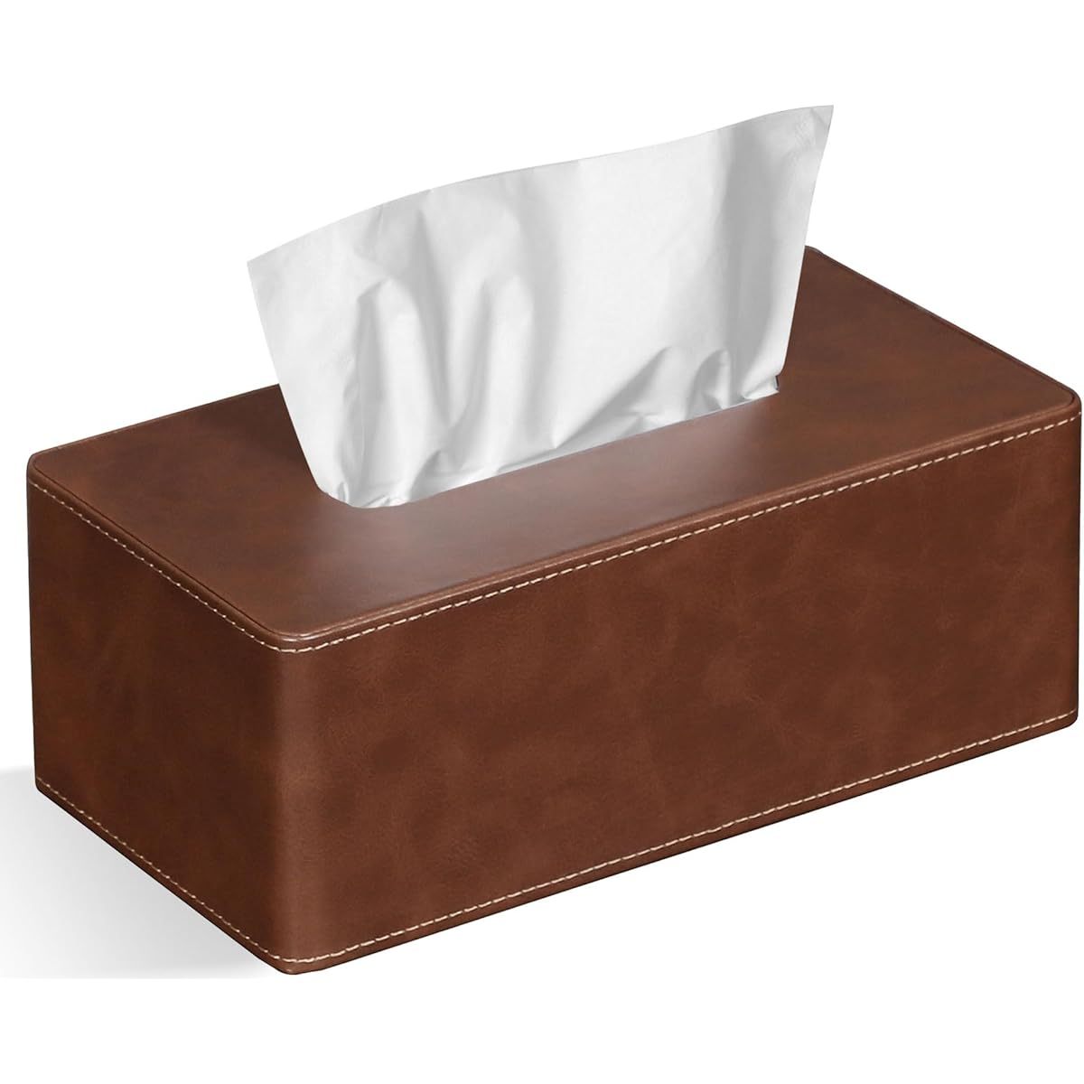 Tissue Box Cover Rectangular 9. 8" ( L) x 5. 3" ( W) x 4. 3" ( H) Refined Modern PU Leather Facial Tissue Dispenser Box Holder for Dresser Bathroom Decorative ( Brown)