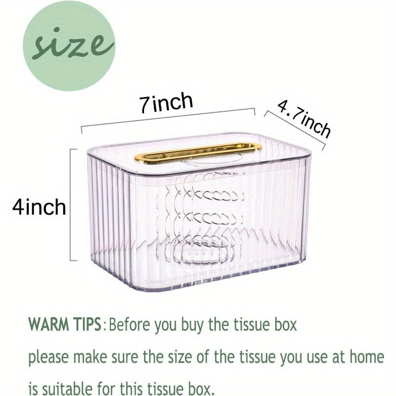 Clear Tissue Box Cover with Golden Handle - Elegant Rectangular Design for Home, Bathroom, Bedroom & Dresser - Durable & Stylish Organizer, Bathroom Organizers And Storage, Decorative Tissue Holder, Sleek Organizer, Smooth Finish