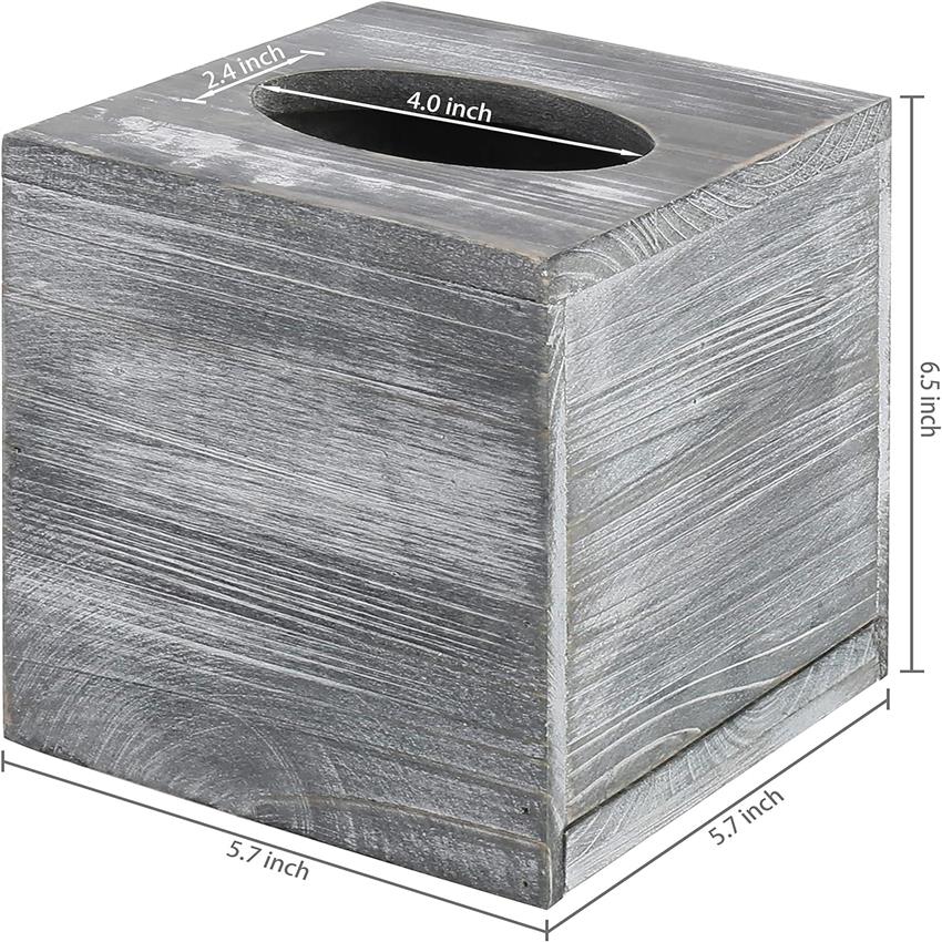 MyGift Rustic Graywashed Wood Tissue Box Holder Cover - Farmhouse Bathroom Decor with Slide-Out Refill Panel, Decorative Toilet Paper Organizer, Fits Standard Tissues, Durable Wood Construction for Home or Commercial Use, Space-Saving Design (Graywash