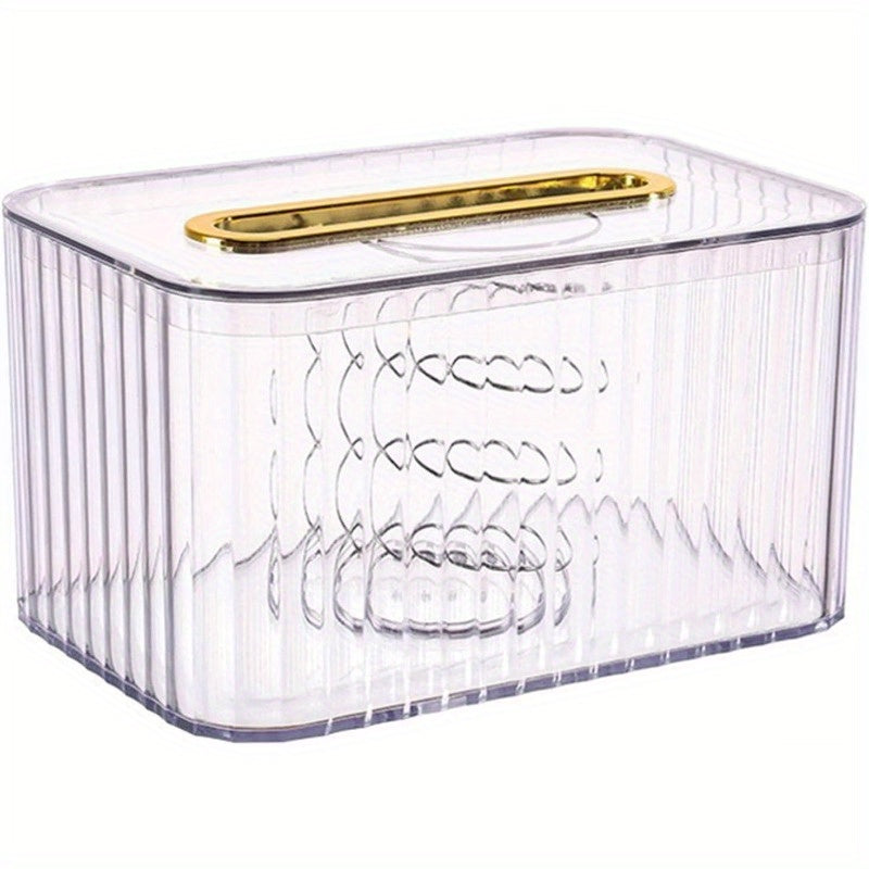 Clear Tissue Box Cover with Golden Handle - Elegant Rectangular Design for Home, Bathroom, Bedroom & Dresser - Durable & Stylish Organizer, Bathroom Organizers And Storage, Decorative Tissue Holder, Sleek Organizer, Smooth Finish