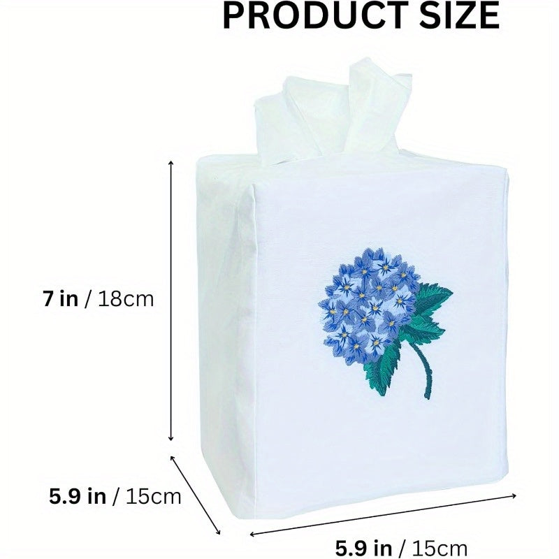 Fabric Tissue Box Cover Set of 2 Vintage Floral Embroidery Hydrangea Tissue Holder Bouquet Wrapping Bag Car Tissue Holder Tissues Box Cover Square 5.9 X 5.9 X 7 White Square Tissue Box Cover