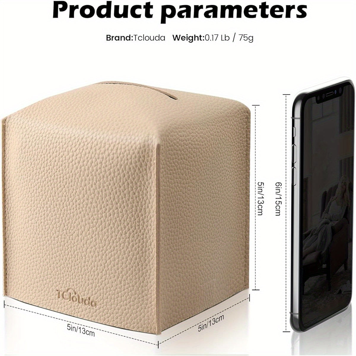 2-Pack Modern PU Leather Tissue Box Holder with High Quality & Dustproof Design - Beige Square Storage Cover with Golden-Tone Hardware, Foldable & Easy-Clean for Bathroom, Office, Car, Nightstand, Outdoor - Fits 5x5x5 Boxes, Decorative Organizer