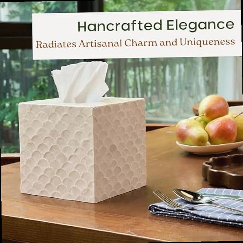 5 9 Capiz Tissue Box Cover Square Decorative Tissue Holder with Bottom Slider Handmade Bathroom Accessories Elegant White Cube for Vanity Bedroom Office Coastal D cor Natural