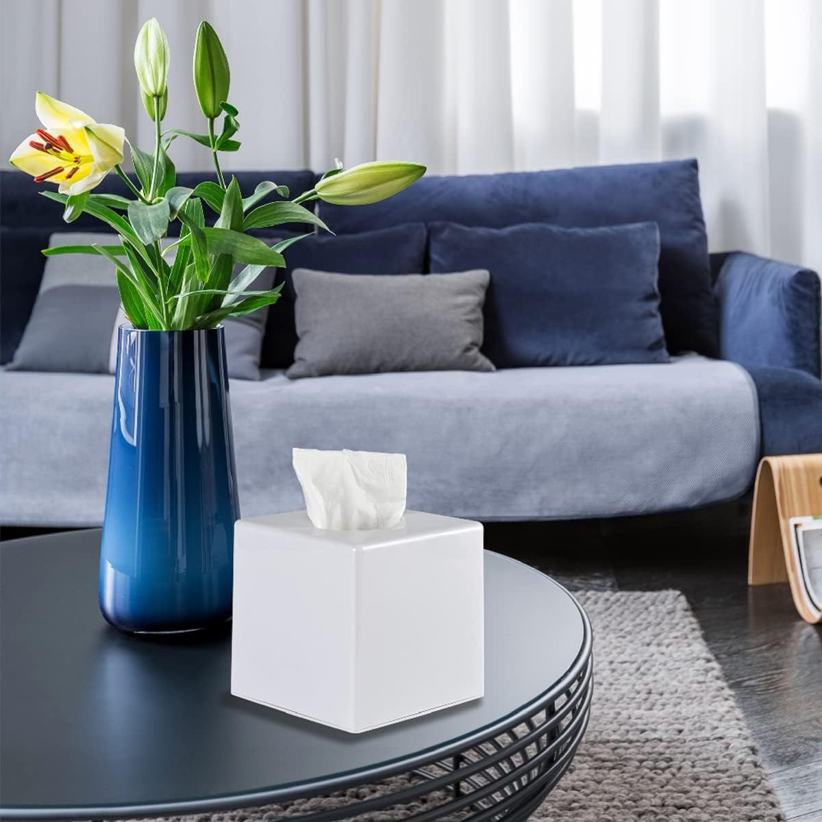 Modern Square Tissue Box Cover - Durable Plastic Bathroom & Home Decor Organizer for Vanity, Countertop, Dresser, Nightstand, Office - White, Bathroom Organizers And Storage, Minimalist Design, Smooth Finish, Quality Materials