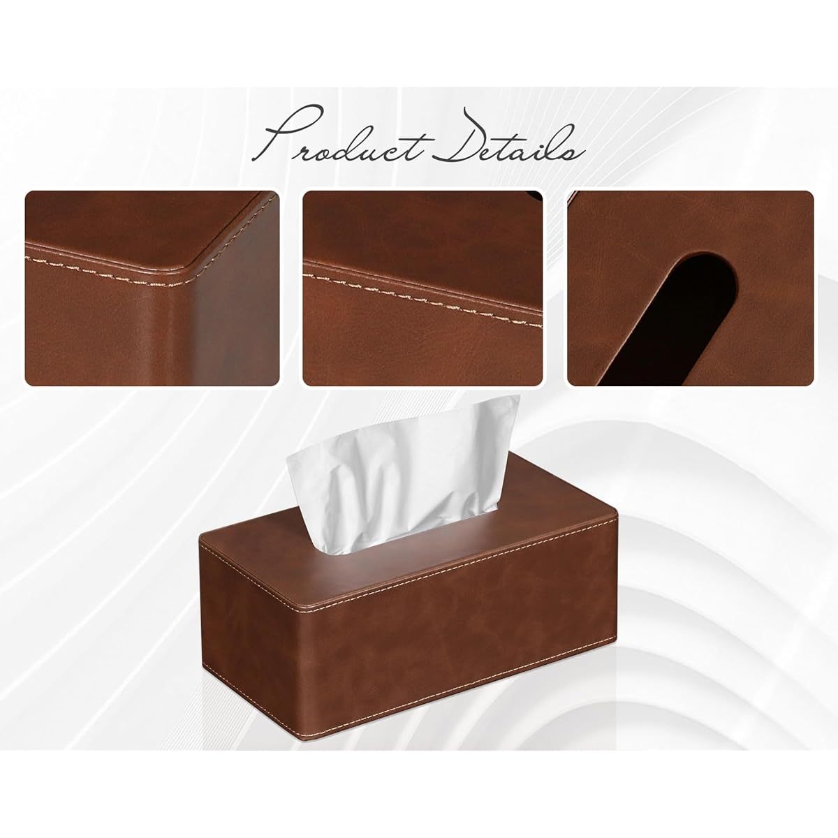 Tissue Box Cover Rectangular 9. 8" ( L) x 5. 3" ( W) x 4. 3" ( H) Refined Modern PU Leather Facial Tissue Dispenser Box Holder for Dresser Bathroom Decorative ( Brown)