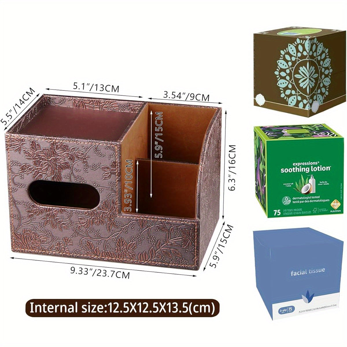 Modern Faux Leather Tissue Box Cover with Storage Tray – Stylish Facial Paper Organizer for Bathroom, Vanity, or Nightstand, Includes Remote Control Holder and Perfume Bottle, Bathroom Organizers And Storage