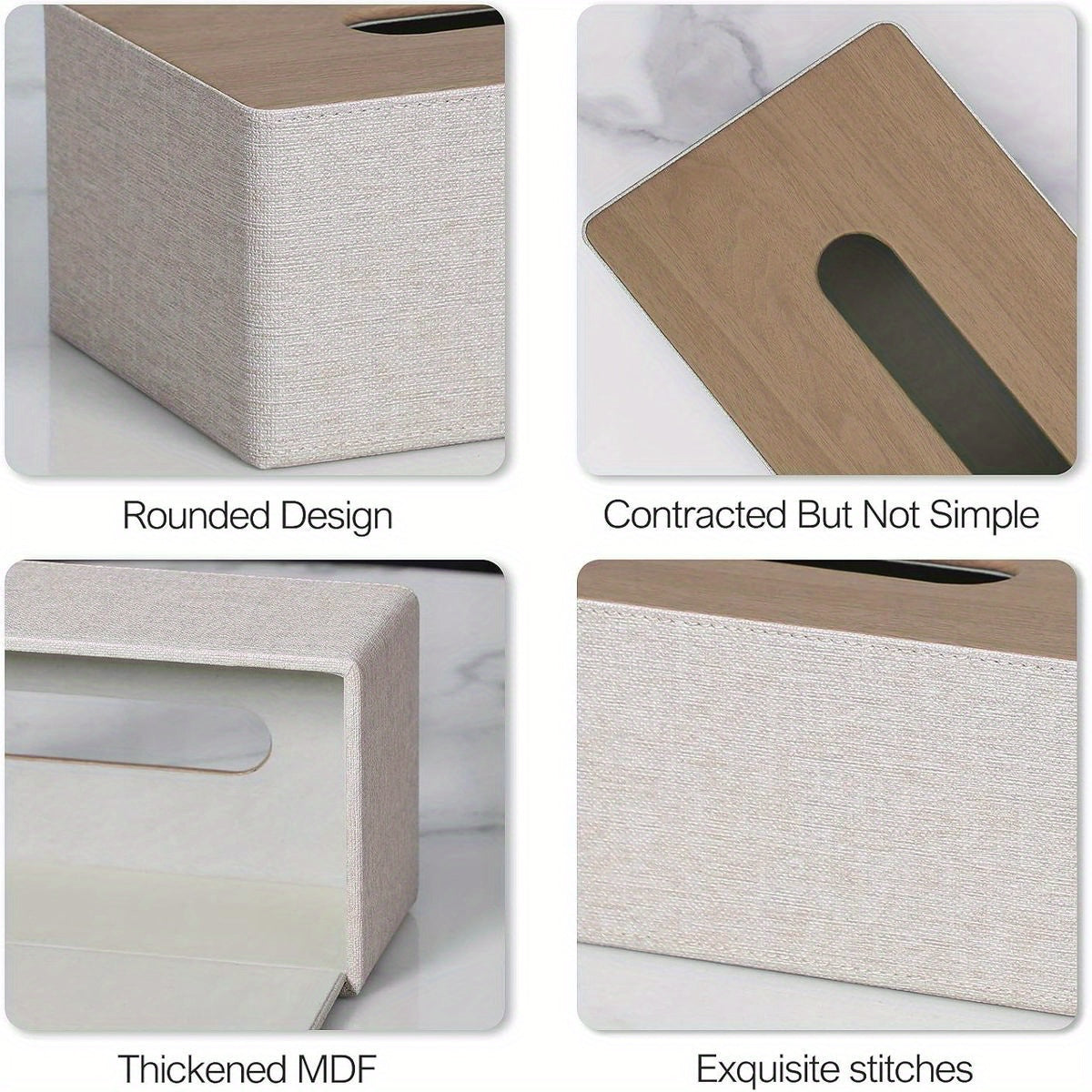 Modern Rectangular Tissue Box Cover with Magnetic Closure - Beige PU Leather Bathroom Organizer, High Quality Dustproof Storage Cabinet Holder for Dresser, Fits 9.8”L x 5.3”W x 4.3”H Tissues - Compatible with Costco//Napkins - Easy-Clean Surface &