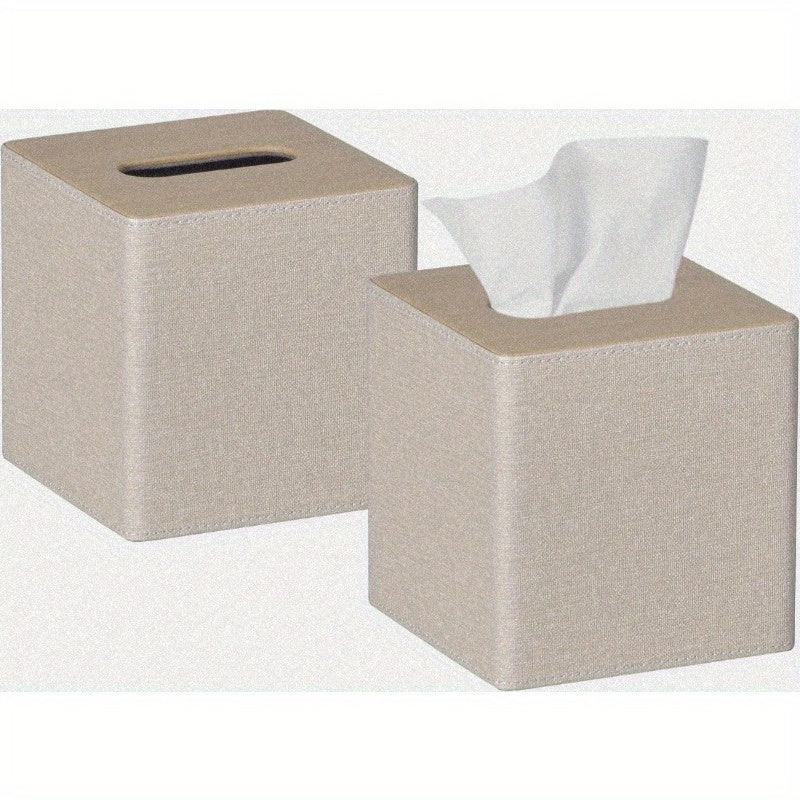 2-Pack Square Tissue Box Cover with Magnetic Closure - Beige/, High Quality Bathroom & Living Room Decor, Fits Standard Tissues, for Home, Office, or Gift, Home Decor Accessory, Elegant Home Accessory, Refined Texture, Functional Decor Item, Interior