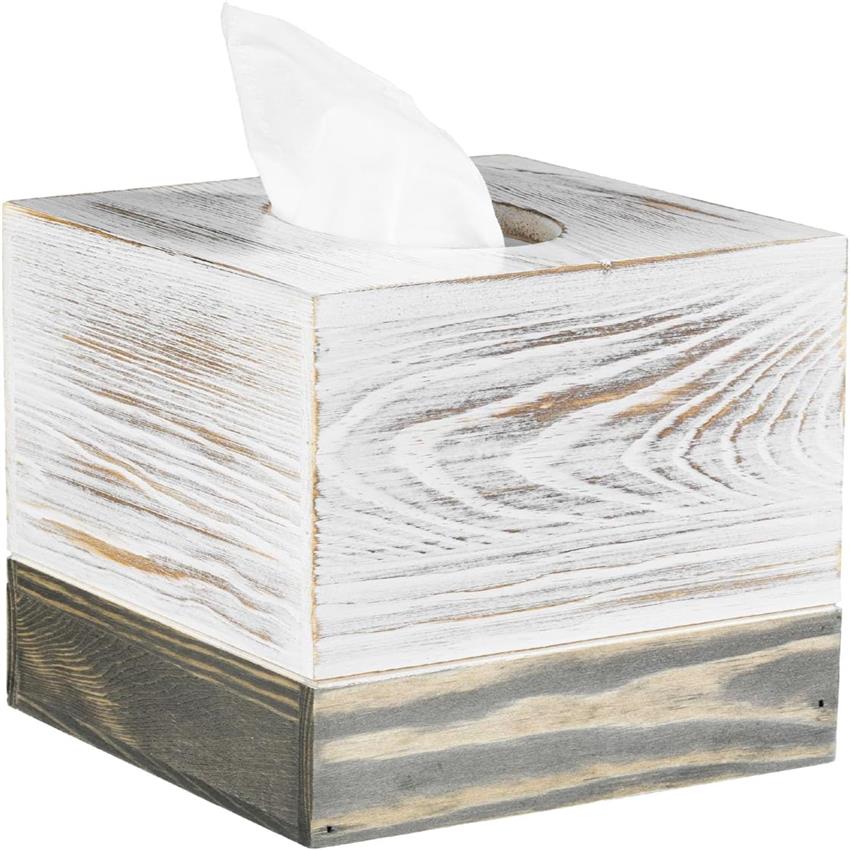 MyGift Rustic Graywashed Wood Tissue Box Holder Cover - Farmhouse Bathroom Decor with Slide-Out Refill Panel, Decorative Toilet Paper Organizer, Fits Standard Tissues, Durable Wood Construction for Home or Commercial Use, Space-Saving Design (Graywash