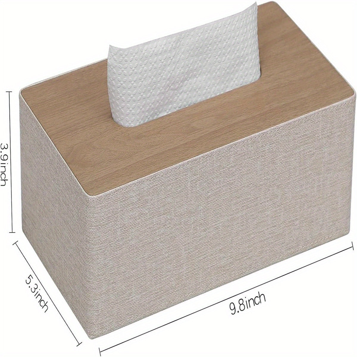 Modern Rectangular Tissue Box Cover with Magnetic Closure - Beige PU Leather Bathroom Organizer, High Quality Dustproof Storage Cabinet Holder for Dresser, Fits 9.8”L x 5.3”W x 4.3”H Tissues - Compatible with Costco//Napkins - Easy-Clean Surface &