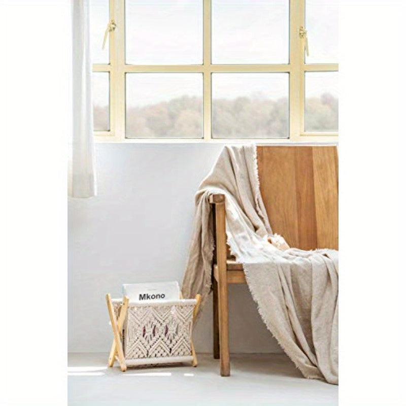 Boho Chic Macrame Magazine Rack and Tissue Box Set - Ivory, Round Shape, Perfect for Bathroom, Bedroom, Dresser, Living Room, Office, Dorm Decor, Bathroom Decor|Boho Chic Style|Woven Texture, Bathroom Decorations