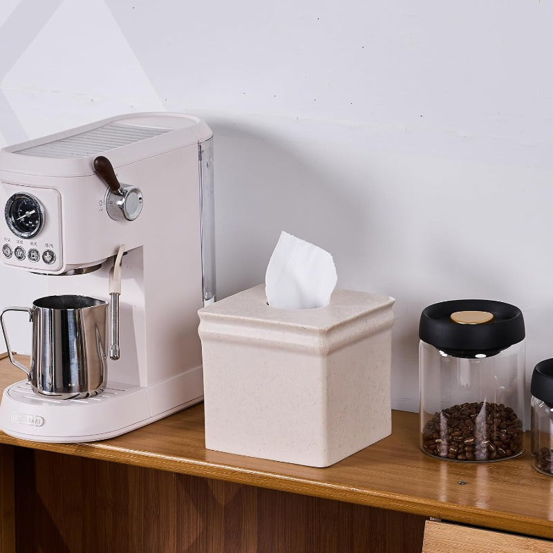 Beige Sand Stone Tissue Box Cover - Retro Square Design, Durable & Stylish for Bathroom, Bedroom, Nightstand, Vanity, Desk, or Office Decor, Bathroom Decor And Accessories, Bedroom Accessory, Minimalist Design, Textured Surface