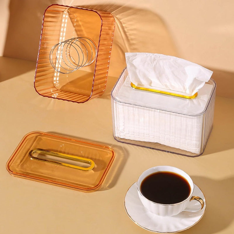 Clear Tissue Box Cover with Golden Handle - Elegant Rectangular Design for Home, Bathroom, Bedroom & Dresser - Durable & Stylish Organizer, Bathroom Organizers And Storage, Decorative Tissue Holder, Sleek Organizer, Smooth Finish