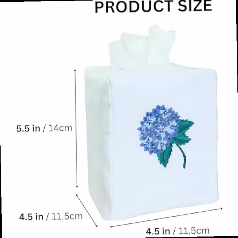 Fabric Tissue Box Cover Set of 2 Vintage Floral Embroidery Hydrangea Tissue Holder Bouquet Wrapping Bag Car Tissue Holder Tissues Box Cover Square 4 5 X4 5 X5 5 White Square Tissue Box Cover