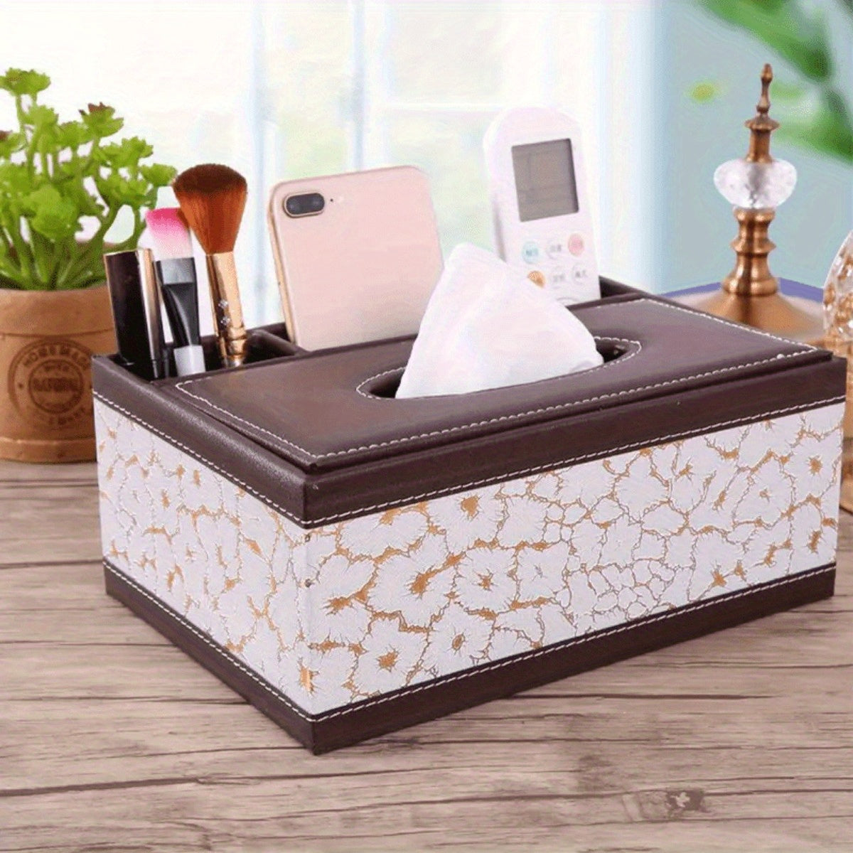 1pc Multi-Functional Artificial Leather Tissue Box Holder with 4 Compartments – Black Rectangular Storage Organizer for Living Room, Bedroom, Desk, and Hotel Use, Tissue Holder for Living Room, Hotel Room Essentials, Textured Surface, Durable Plastic