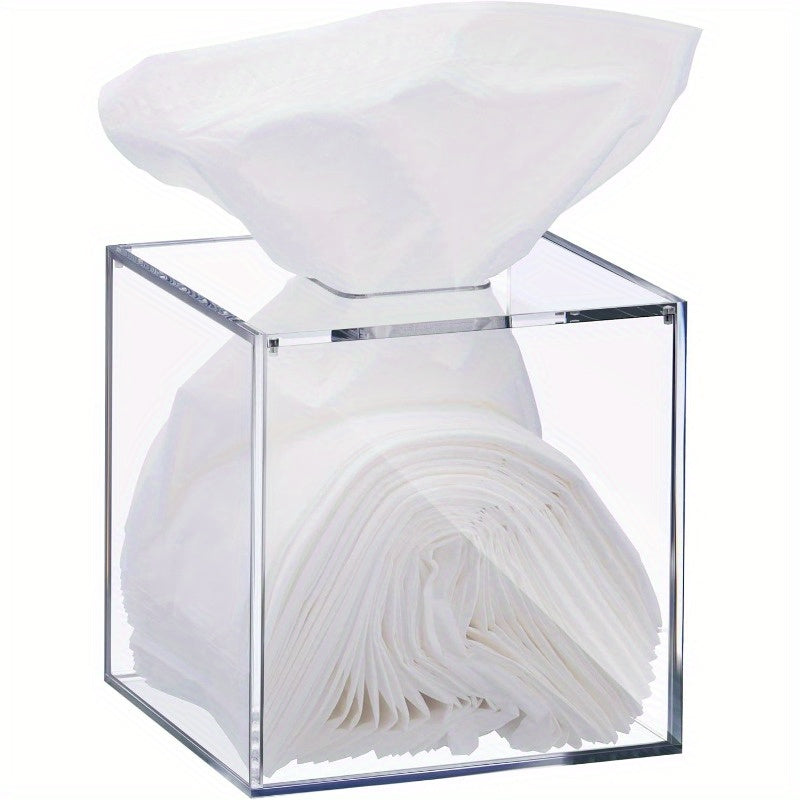 Modern Clear Square Tissue Box Holder - Bathroom Countertop Organizer with Lid, Space-Saving Facial Tissue Dispenser, Compatible with Most Brands, for Living Room, Bedroom, or Office Decor - Tissues Not Included, Tissue Holder Bathroom, Minimalist Design,