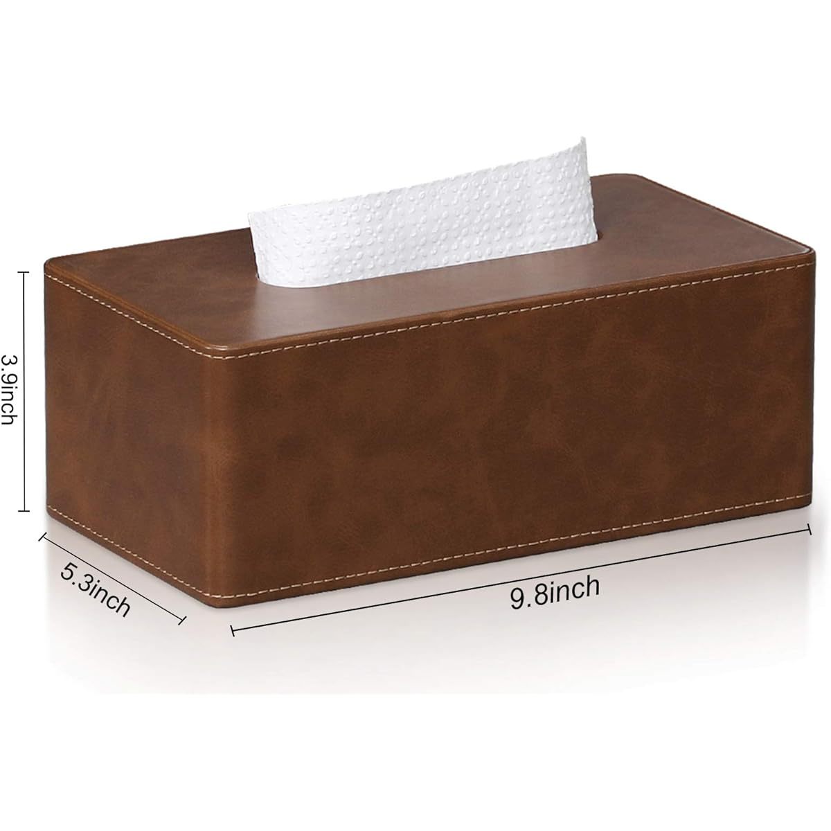 Tissue Box Cover Rectangular 9. 8" ( L) x 5. 3" ( W) x 4. 3" ( H) Refined Modern PU Leather Facial Tissue Dispenser Box Holder for Dresser Bathroom Decorative ( Brown)