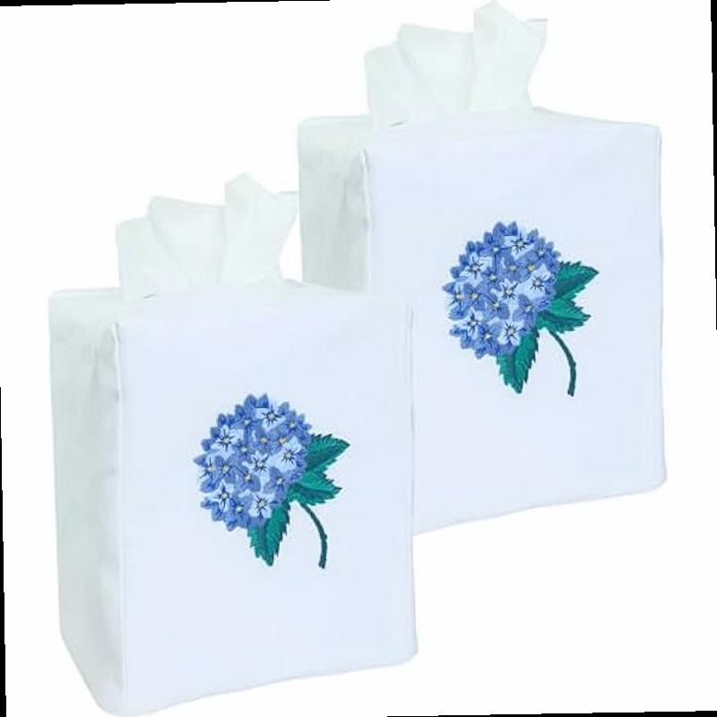Fabric Tissue Box Cover Set of 2 Vintage Floral Embroidery Hydrangea Tissue Holder Bouquet Wrapping Bag Car Tissue Holder Tissues Box Cover Square 4 5 X4 5 X5 5 White Square Tissue Box Cover