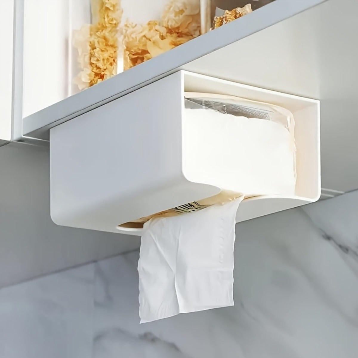 1-Pack Durable Plastic Square Tissue Box Holder - Space-Saving Organizer with Multiple Compartments for Kitchen, Bathroom, Bedroom, Office - White, Bathroom Organizers And Storage, Versatile Storage Solution, Minimalist Design, Sturdy Construction,