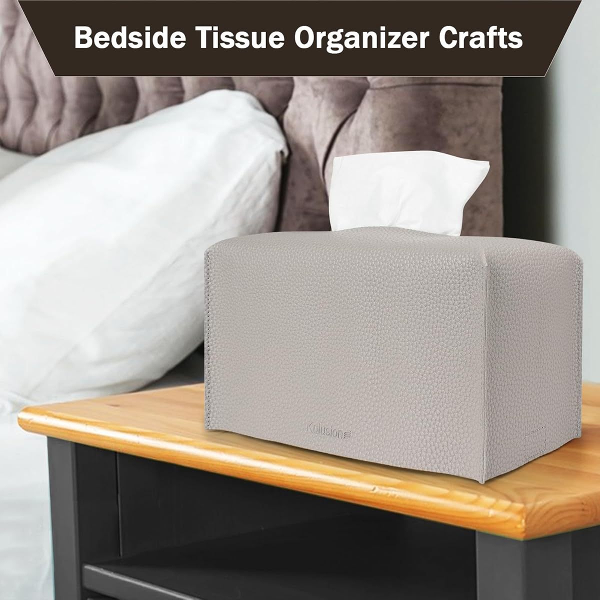 2pcs Recycled Wood Tissue Box Cover Holders with PU Leather Finish, Textured Embossed Design & Bottom Belt - Decorative Organizer for Bathroom, Car, Office, Tabletop - 9.5x5x5 Inch, Light Gray, Bathroom Organizers And Storage, Home Organization, Modern