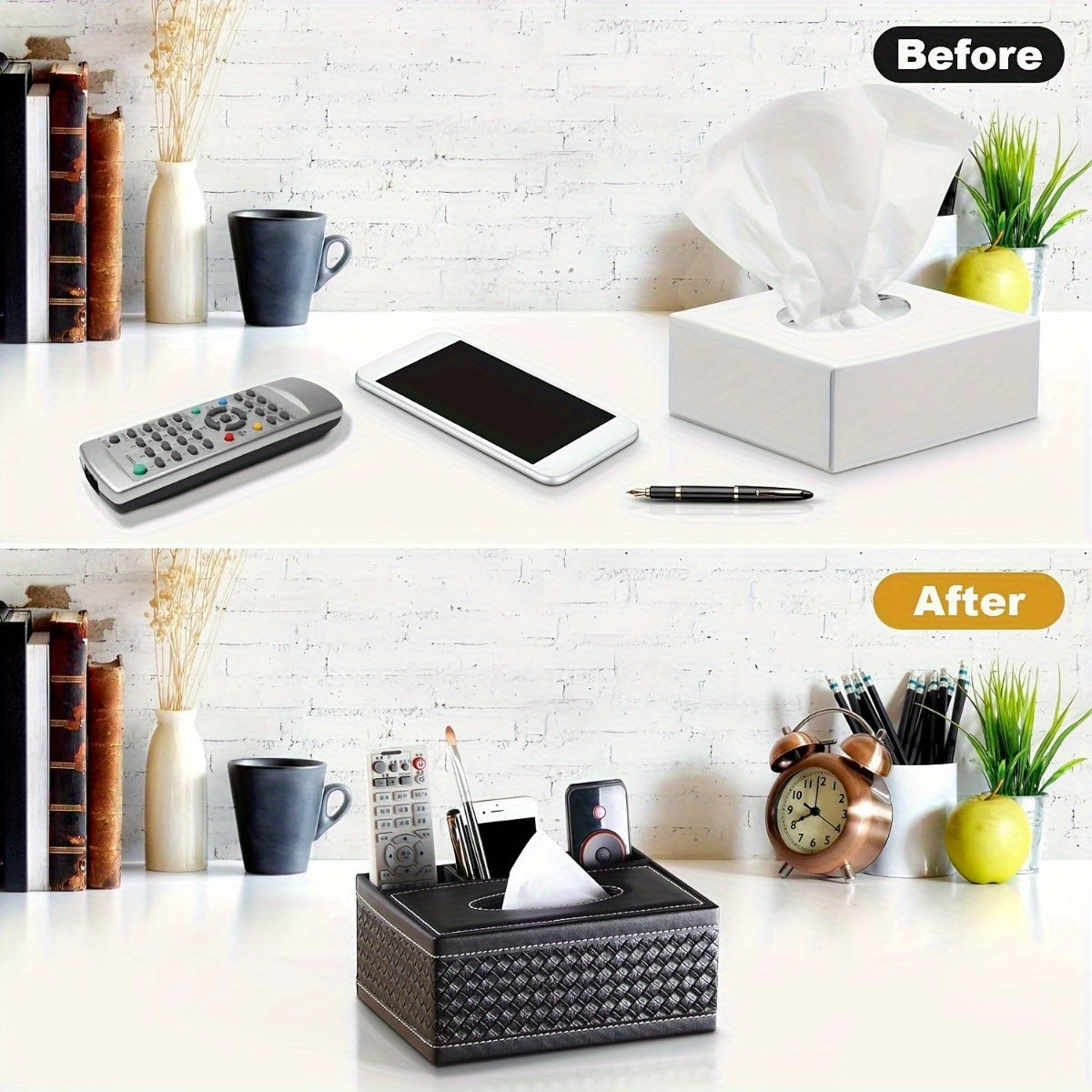 1pc Multi-Functional Artificial Leather Tissue Box Holder with 4 Compartments – Black Rectangular Storage Organizer for Living Room, Bedroom, Desk, and Hotel Use, Tissue Holder for Living Room, Hotel Room Essentials, Textured Surface, Durable Plastic
