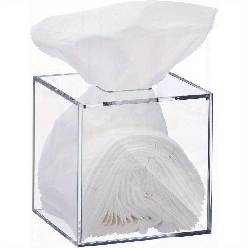 Modern Clear Square Tissue Box Holder - Bathroom Countertop Organizer with Lid, Space-Saving Facial Tissue Dispenser, Compatible with Most Brands, for Living Room, Bedroom, or Office Decor - Tissues Not Included, Tissue Holder Bathroom, Minimalist Design,