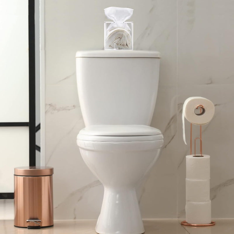 Modern Clear Square Tissue Box Holder - Bathroom Countertop Organizer with Lid, Space-Saving Facial Tissue Dispenser, Compatible with Most Brands, for Living Room, Bedroom, or Office Decor - Tissues Not Included, Tissue Holder Bathroom, Minimalist Design,