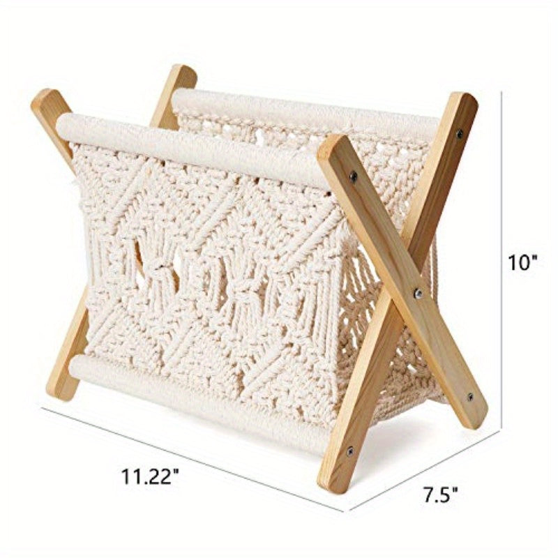 Boho Chic Macrame Magazine Rack and Tissue Box Set - Ivory, Round Shape, Perfect for Bathroom, Bedroom, Dresser, Living Room, Office, Dorm Decor, Bathroom Decor|Boho Chic Style|Woven Texture, Bathroom Decorations