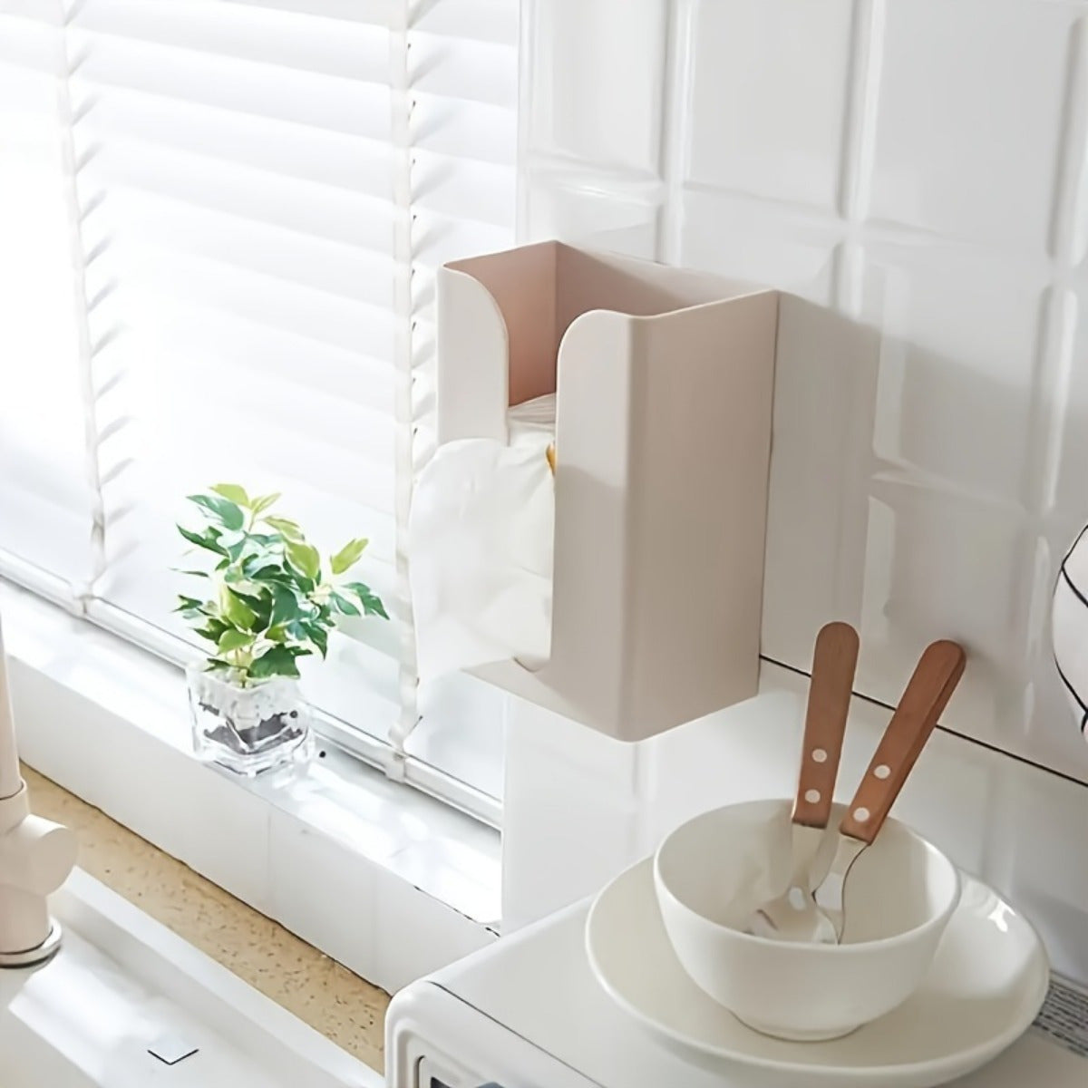 1-Pack Durable Plastic Square Tissue Box Holder - Space-Saving Organizer with Multiple Compartments for Kitchen, Bathroom, Bedroom, Office - White, Bathroom Organizers And Storage, Versatile Storage Solution, Minimalist Design, Sturdy Construction,