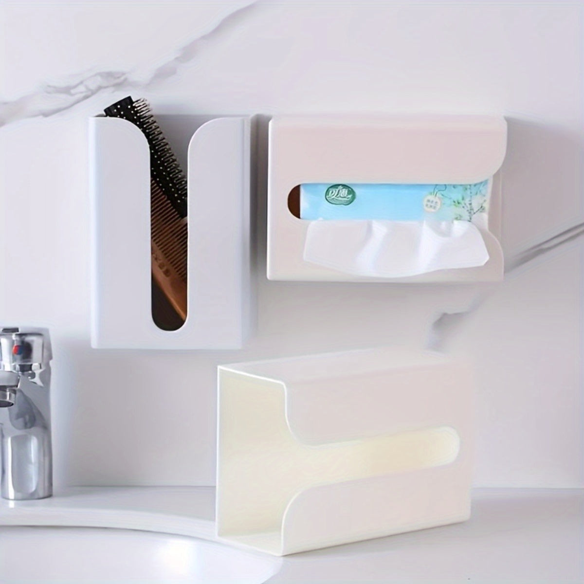 1-Pack Durable Plastic Square Tissue Box Holder - Space-Saving Organizer with Multiple Compartments for Kitchen, Bathroom, Bedroom, Office - White, Bathroom Organizers And Storage, Versatile Storage Solution, Minimalist Design, Sturdy Construction,