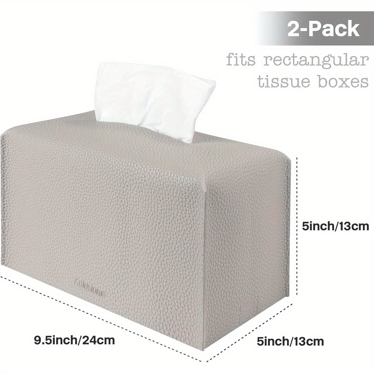 2pcs Recycled Wood Tissue Box Cover Holders with PU Leather Finish, Textured Embossed Design & Bottom Belt - Decorative Organizer for Bathroom, Car, Office, Tabletop - 9.5x5x5 Inch, Light Gray, Bathroom Organizers And Storage, Home Organization, Modern